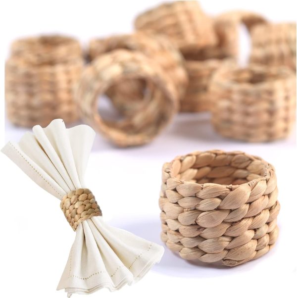 48 Pcs Water Hyacinth Boho Napkin Rings, Farmhouse Napkin Rings Set of 48, Rattan Napkin Rings, Boho Napkins, Nature Napkin Rings for Party, Wedding, Supplies for Dinner Table Decoration